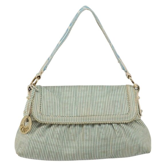 FENDI Zucca Canvas Chef bag Shoulder Bag Blue Gold Auth - Picture 7 of 16